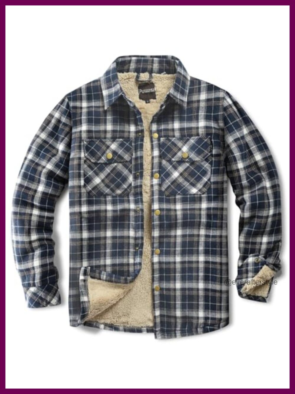 Puwasa Sherpa Lined Cotton Flannel Shirt Jacket Plaid Button Coat